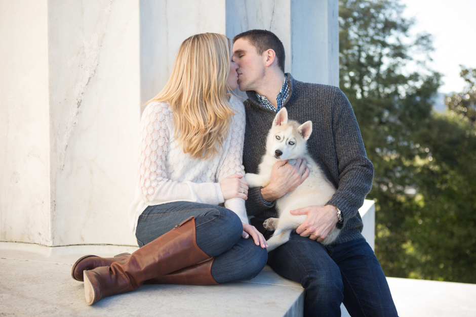 Washington DC Lincoln Memorial engagement photos with husky puppy by Maryland wedding photographer Christa Rae Photography