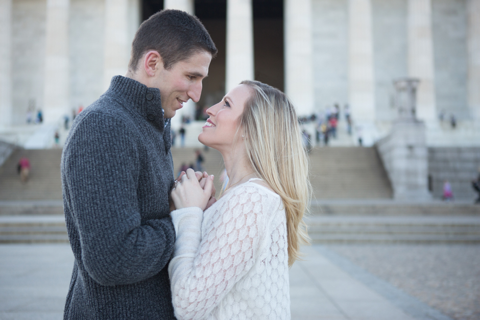 Washington DC Lincoln Memorial engagement photos with husky puppy by Maryland wedding photographer Christa Rae Photography